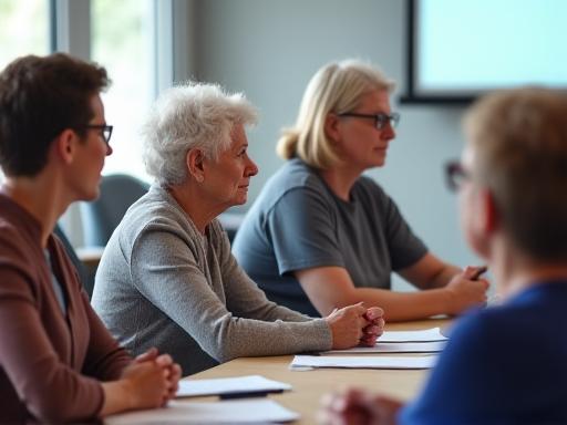 A group of seniors attentively listening during a wellness seminar.